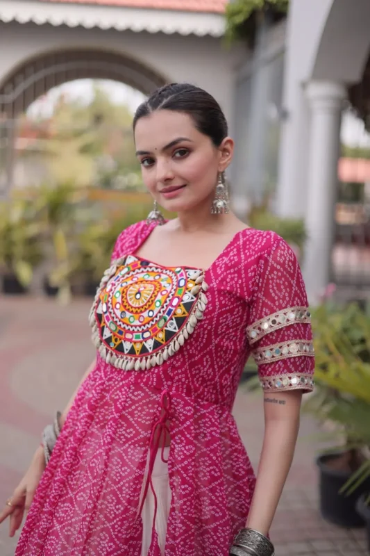 Stylish Moni 1266 Georgette Bandhani Printed Work Navratri Long Kurti Skirt 2026