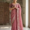Kusum Star Georgette Silk Thread Embroidery Work Saree Market in India
