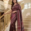 Stylish WMS Model Silk Ajarakh Printed Mirror Work Party Wear Saree 2026