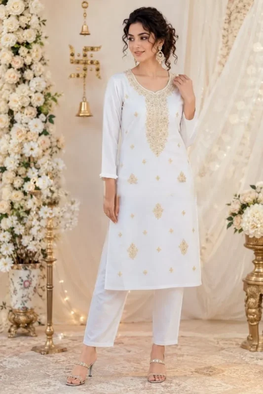 Latest RRD Rayon Cotton Embroidery Work Festival Kurti Pant Set 2026