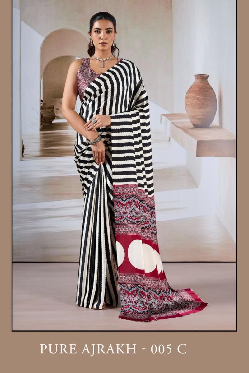 Pure Ajrakh 005 Modal Satin Ajrakh Printed Saree Collection Wholesale