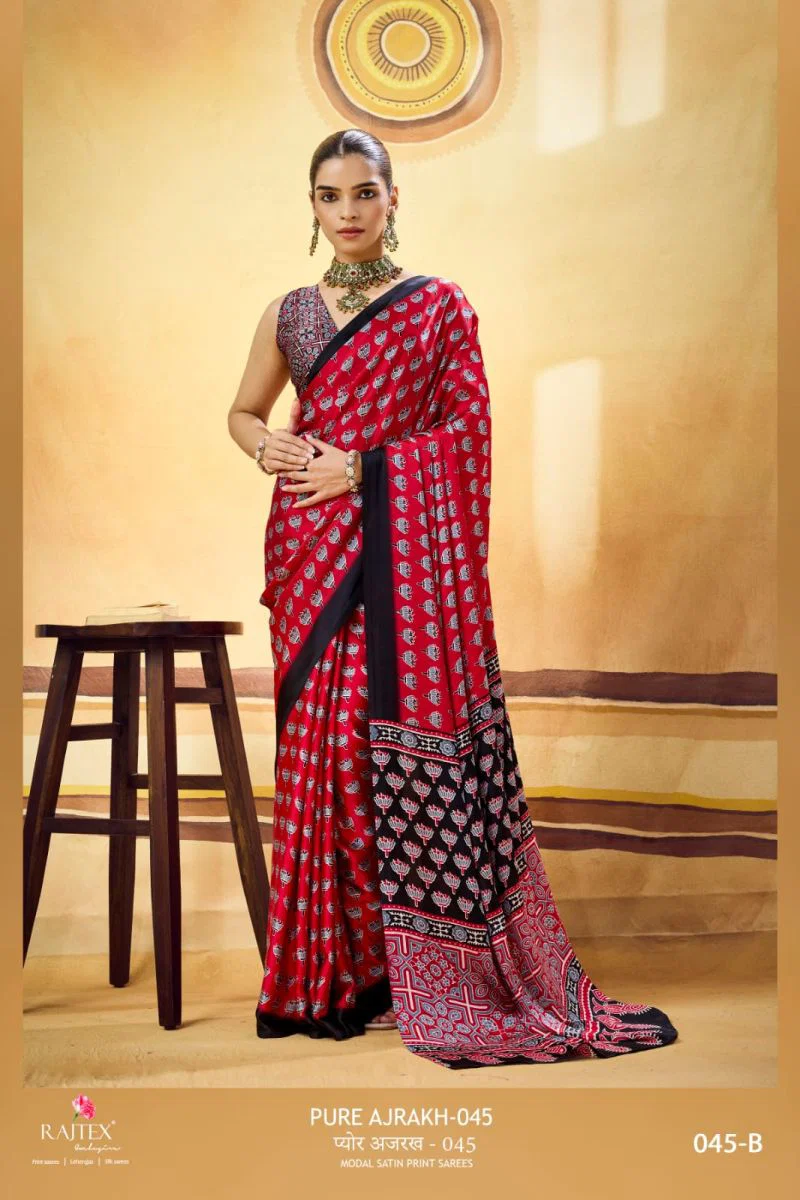 Rajtex Pure Ajrakh 045 Satin Ajrakh Printed Saree Collection Wholesale