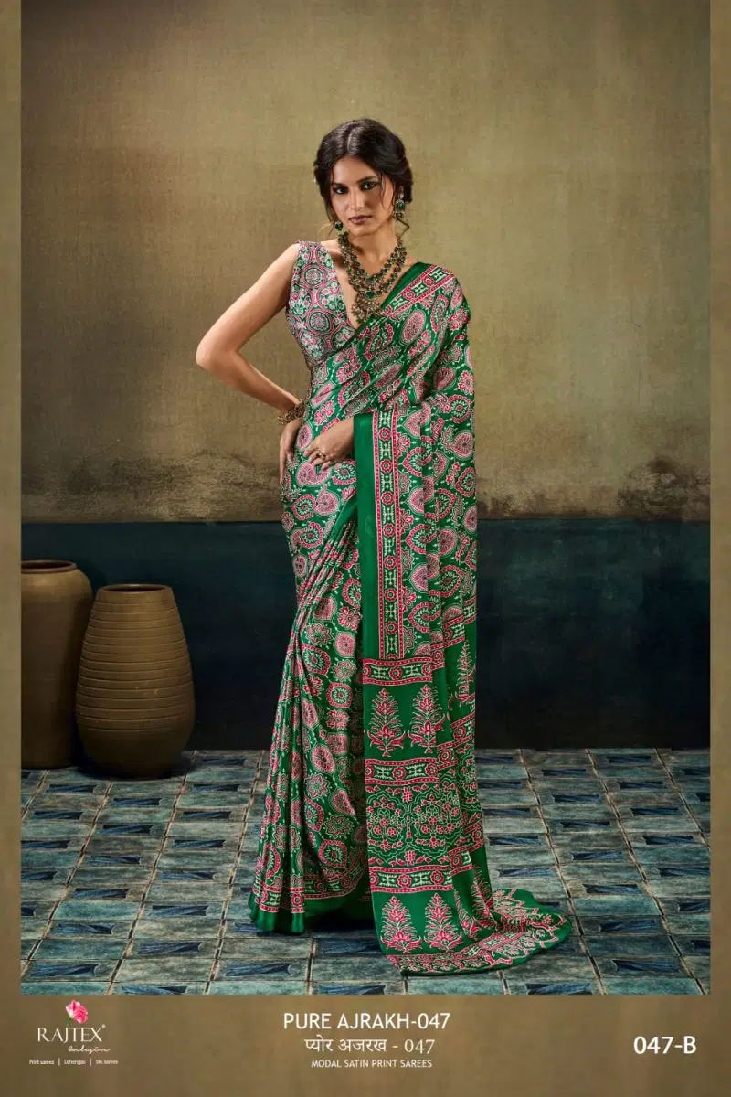 Rajtex Pure Ajrakh 047 Satin Ajrakh Printed Saree Wholesale