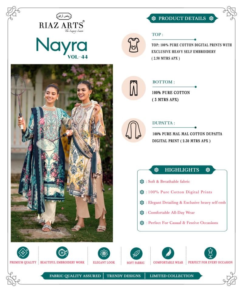 Riaz Arts Nayra Vol 44 Cotton Digital Printed Dress Material Wholesale