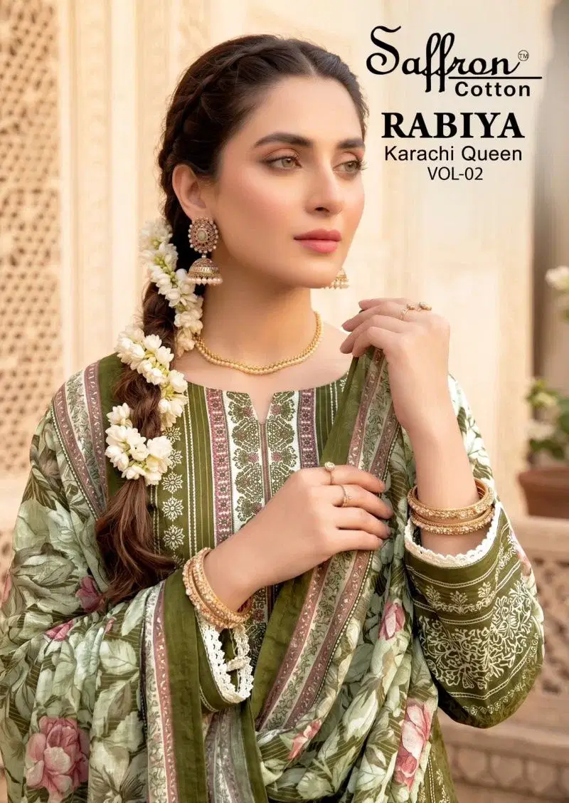 Saffron Rabiya Vol 2 Readymade Indo Cotton Karachi Kurti Set Wholesale