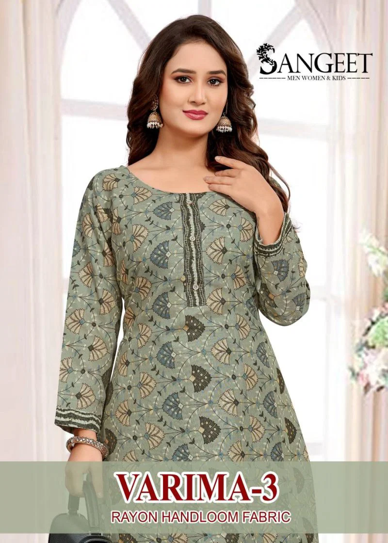Sangeet Varima Vol 3 Rayon Handloom Kurti With Bottom Collection Wholesale