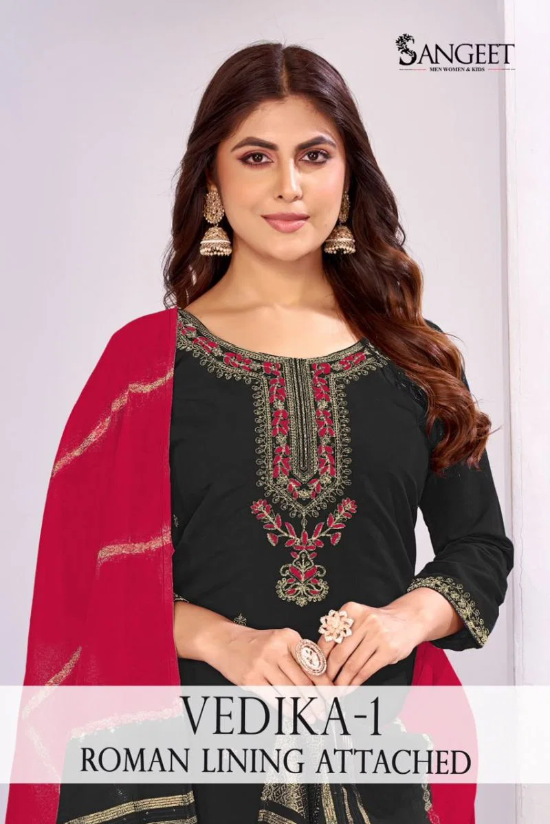 Sangeet Vedika Vol 1 Roman Silk Embroidered Kurti With Bottom Dupatta Wholesale