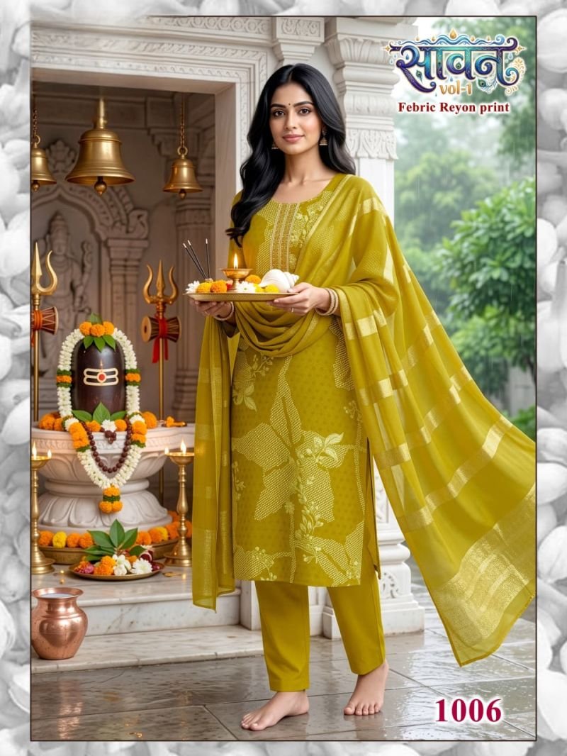 Stylish Savan Vol 1 Rayon Digital Printed Kurti WIth Bottom Dupatta Wholesale 2026