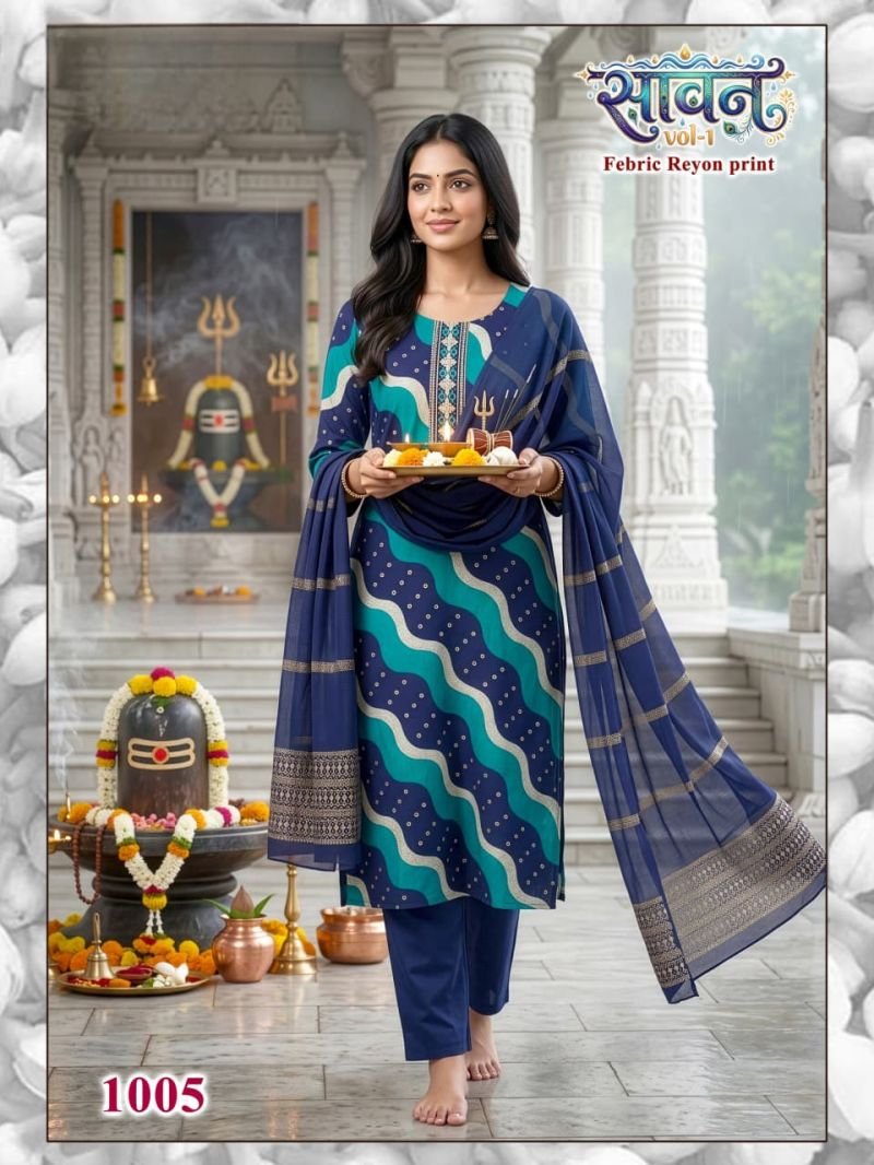 Stylish Savan Vol 1 Rayon Digital Printed Kurti WIth Bottom Dupatta Wholesale 2026
