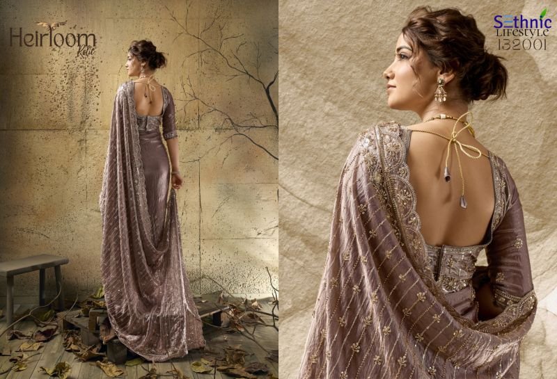 Buy Sethnic Heirloom Relic Velvet Satin Zari Work Designer Saree Collection Wholesale 2026