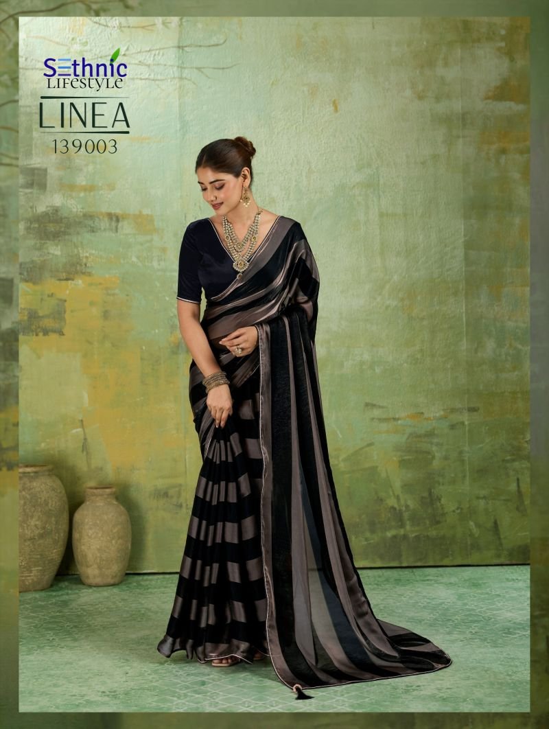 Sethnic Linea Velvet Satin Gold Patta Saree Collection Wholesale
