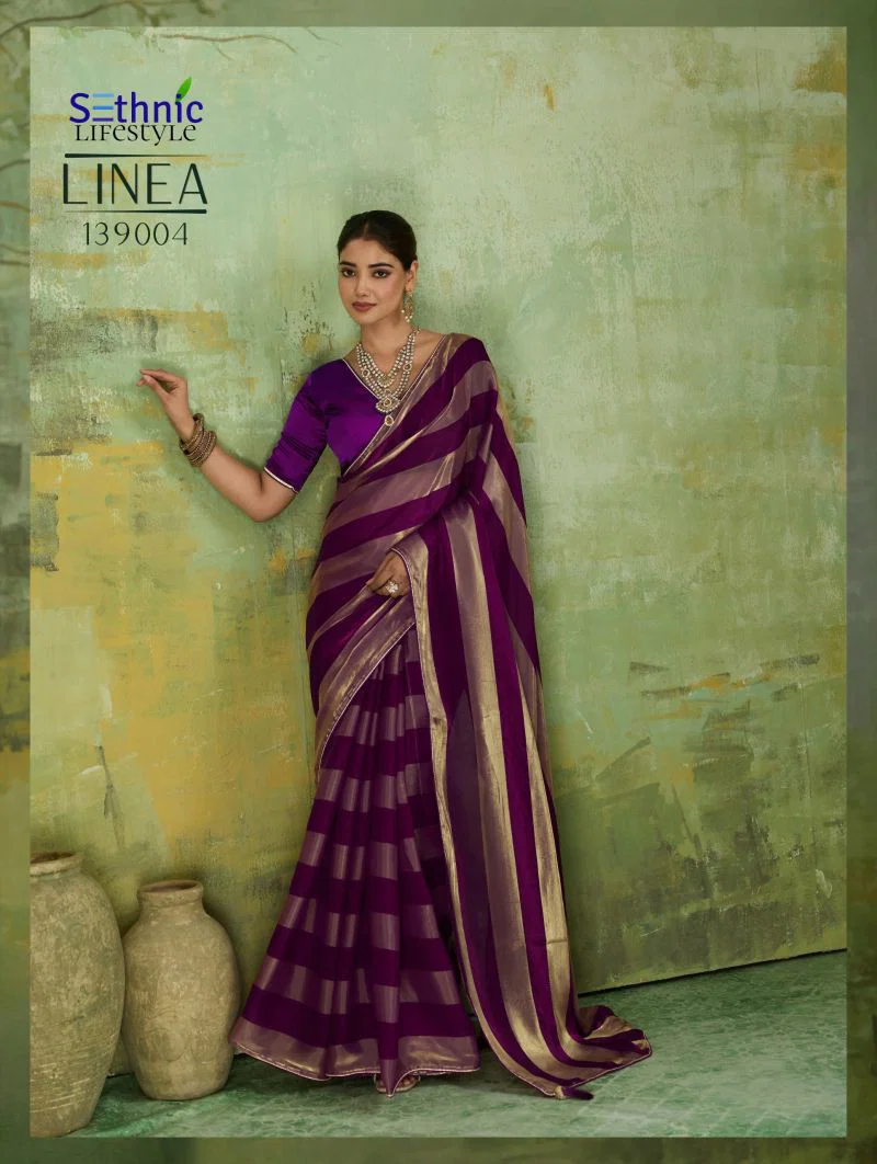 Sethnic Linea Velvet Satin Gold Patta Saree Collection Wholesale