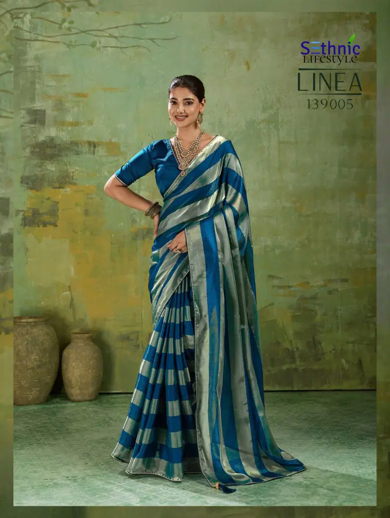 Sethnic Linea Velvet Satin Gold Patta Saree Collection Wholesale
