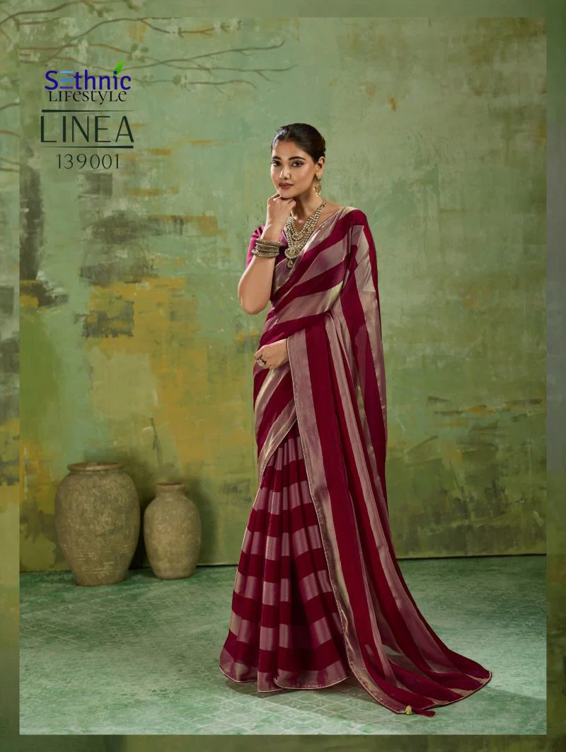 Sethnic Linea Velvet Satin Gold Patta Saree Collection Wholesale