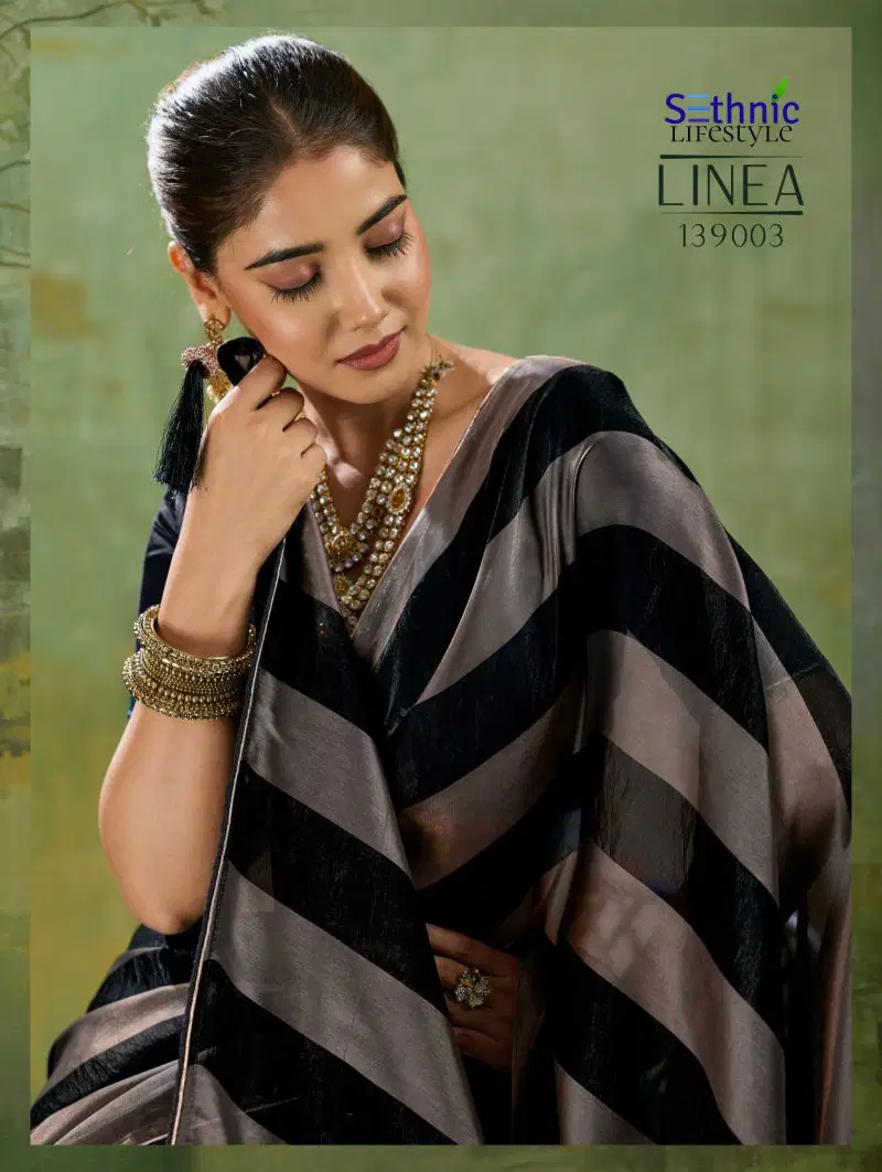 Sethnic Linea Velvet Satin Gold Patta Saree Collection Wholesale