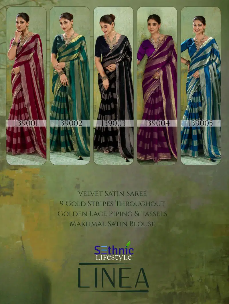 Sethnic Linea Velvet Satin Gold Patta Saree Collection Wholesale