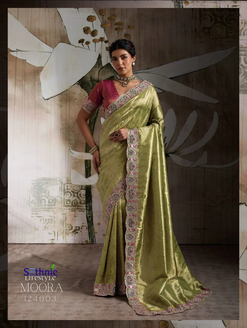 Sethnic Moora Banarasi Jacquard Silk Zarkan Hand Work Saree Collection Wholesale