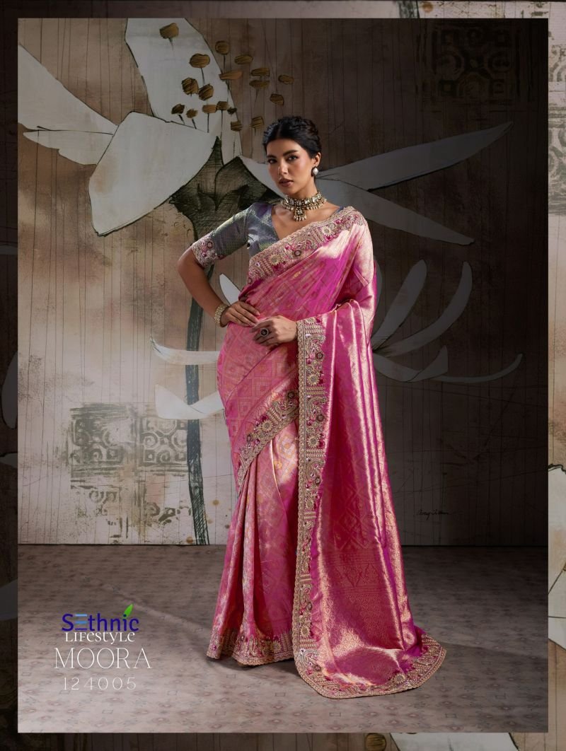 Sethnic Moora Banarasi Jacquard Silk Zarkan Hand Work Saree Collection Wholesale