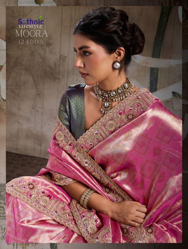 Sethnic Moora Banarasi Jacquard Silk Zarkan Hand Work Saree Collection Wholesale