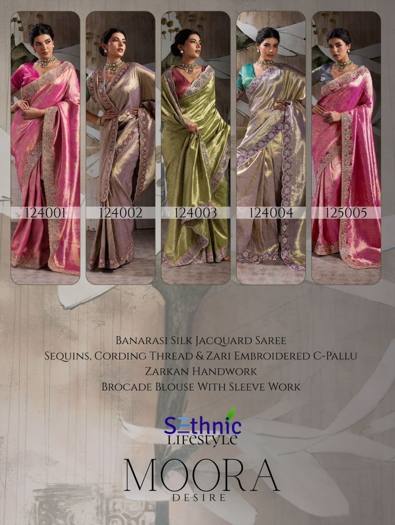 Sethnic Moora Banarasi Jacquard Silk Zarkan Hand Work Saree Collection Wholesale
