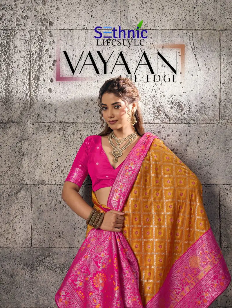 Sethnic Vayaan Banarasi Silk Zari Work Motif Patta Saree Collection Wholesale