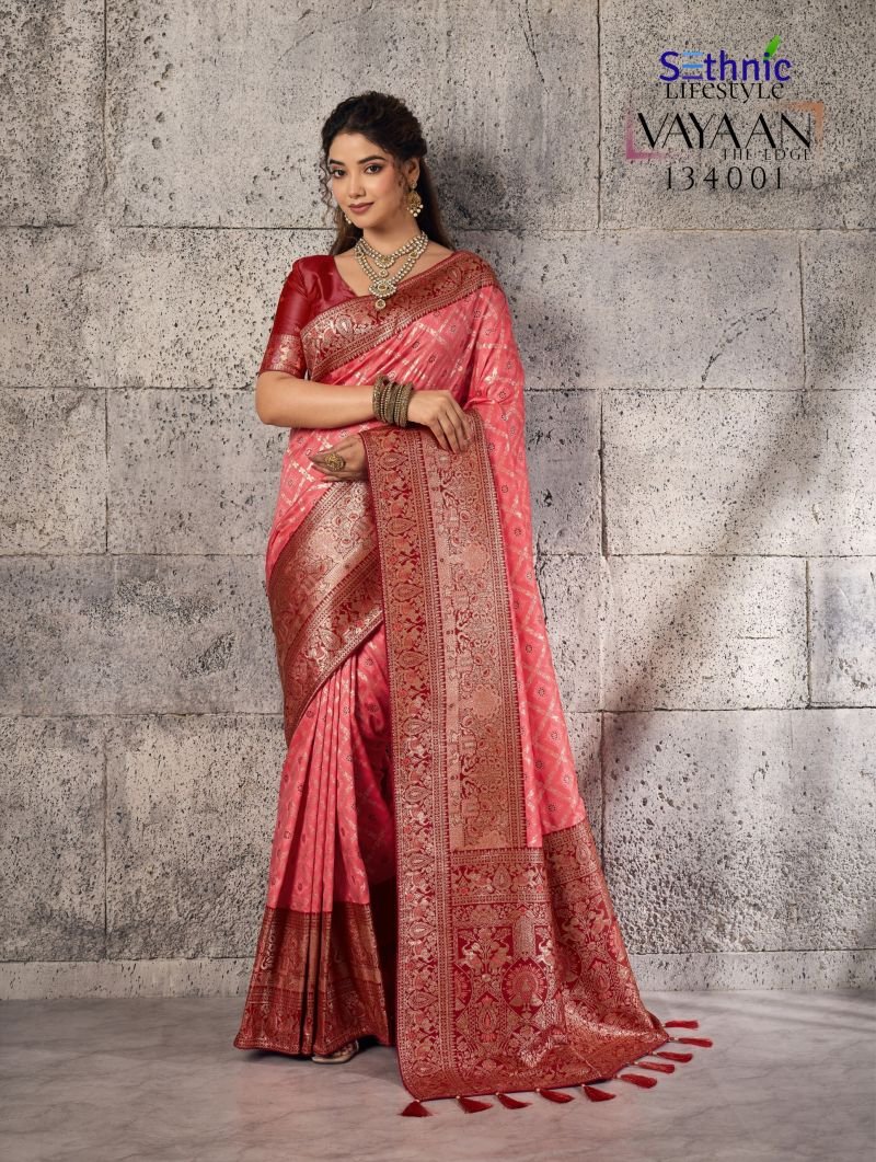 Sethnic Vayaan Banarasi Silk Zari Work Motif Patta Saree Collection Wholesale