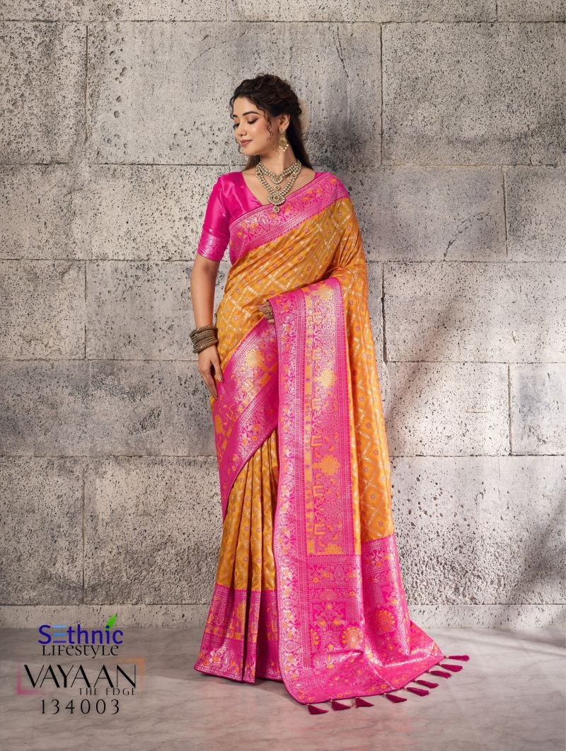 Sethnic Vayaan Banarasi Silk Zari Work Motif Patta Saree Collection Wholesale