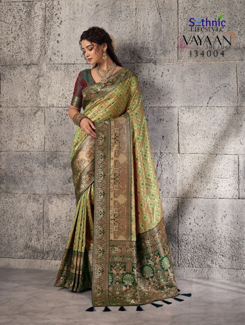 Sethnic Vayaan Banarasi Silk Zari Work Motif Patta Saree Collection Wholesale