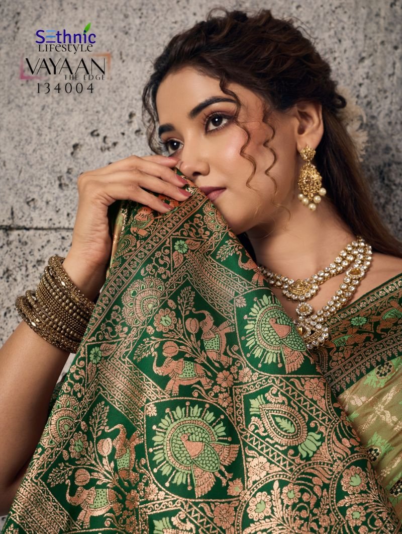 Sethnic Vayaan Banarasi Silk Zari Work Motif Patta Saree Collection Wholesale