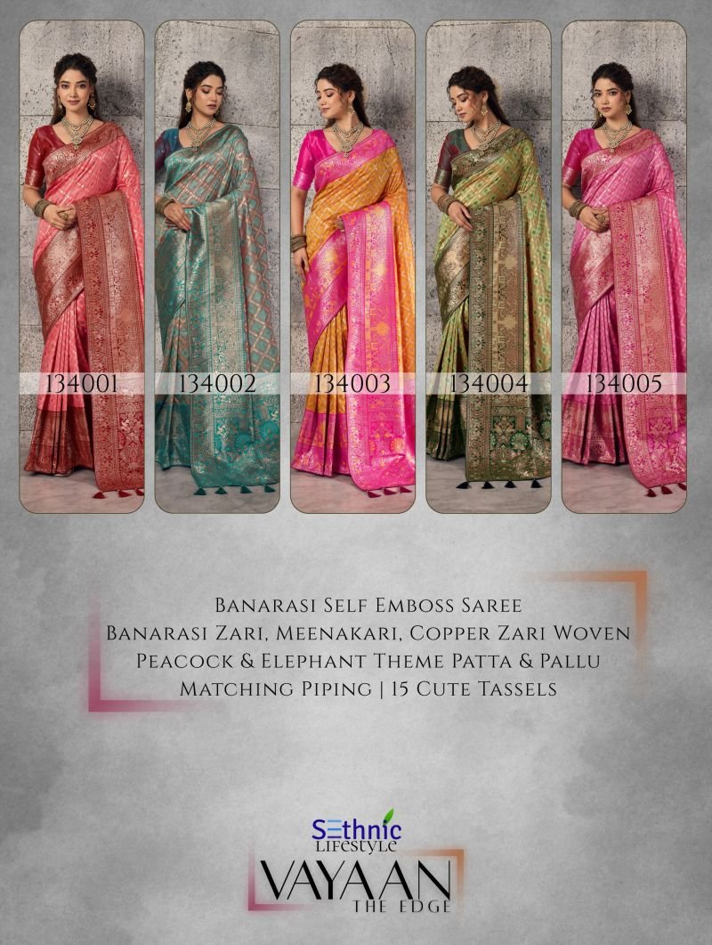 Sethnic Vayaan Banarasi Silk Zari Work Motif Patta Saree Collection Wholesale