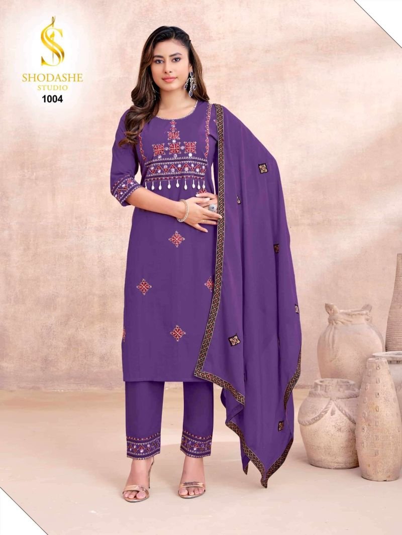 Latest Shodashe Kesar Ajrakh Cotton Thread worked Kurti With Bottom Dupatta Collection Wholesale 2026