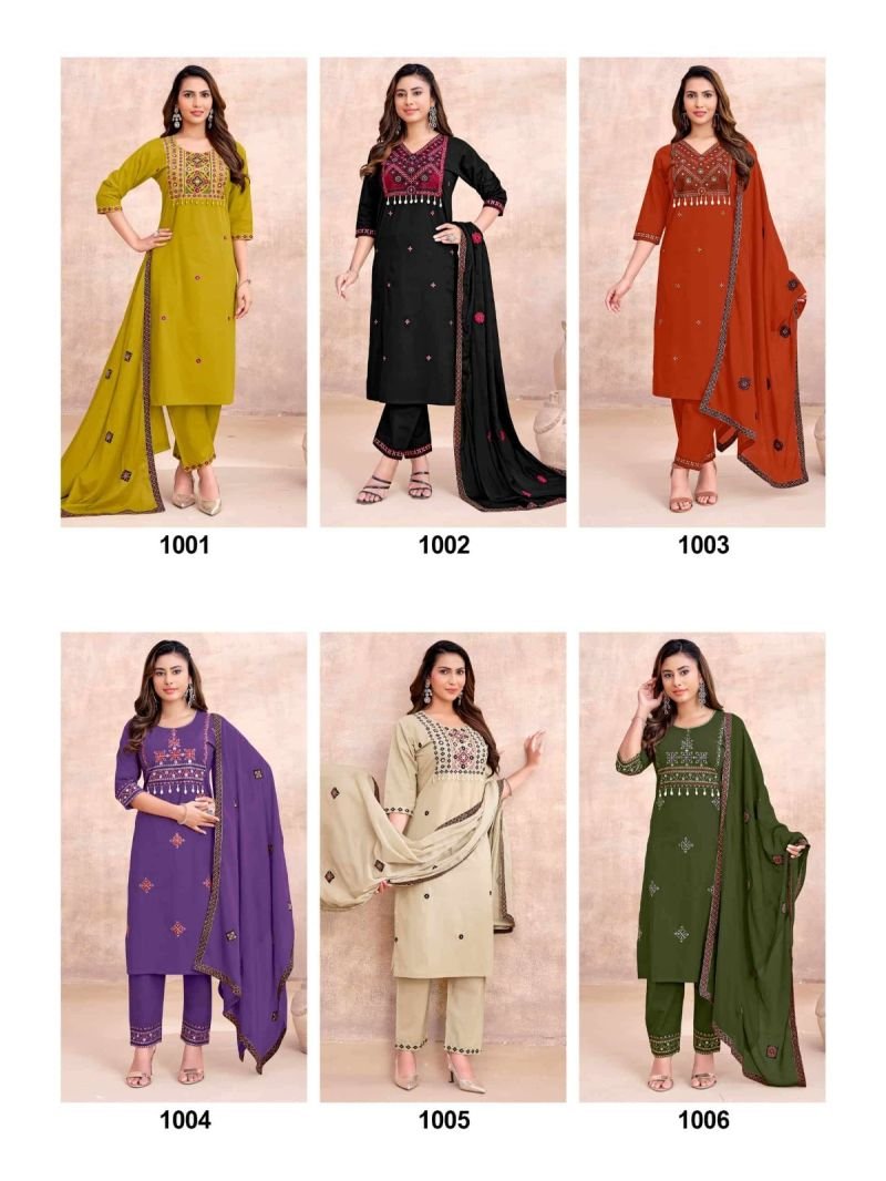 Latest Shodashe Kesar Ajrakh Cotton Thread worked Kurti With Bottom Dupatta Collection Wholesale 2026