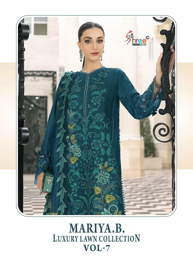 Shree Mariya B Luxury Lawn Collection Vol 7 Chiffon Dupatta Cotton Embroidered Salwar Kameez Wholesale