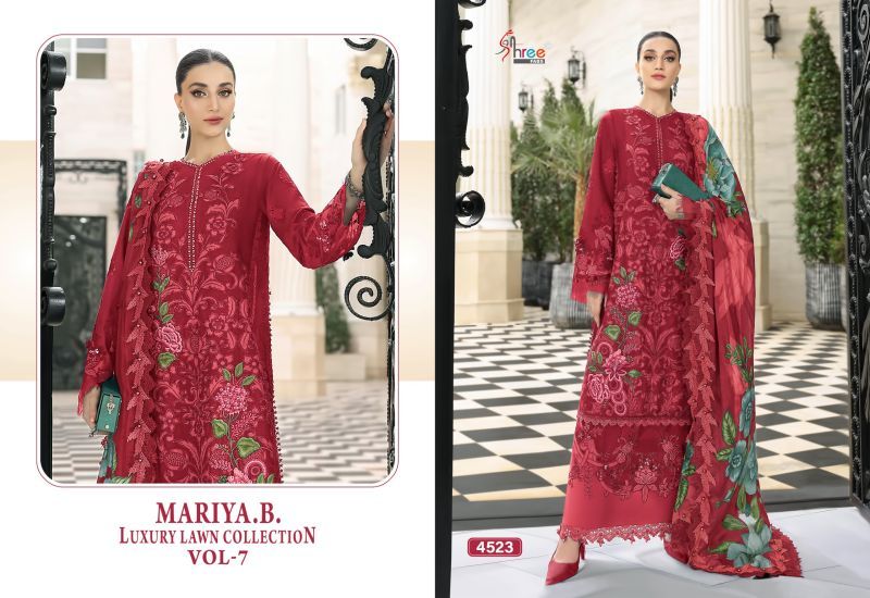 Stylish Shree Mariya B Luxury Lawn Collection Vol 7 Chiffon Dupatta Cotton Embroidered Salwar Kameez Wholesale 2026