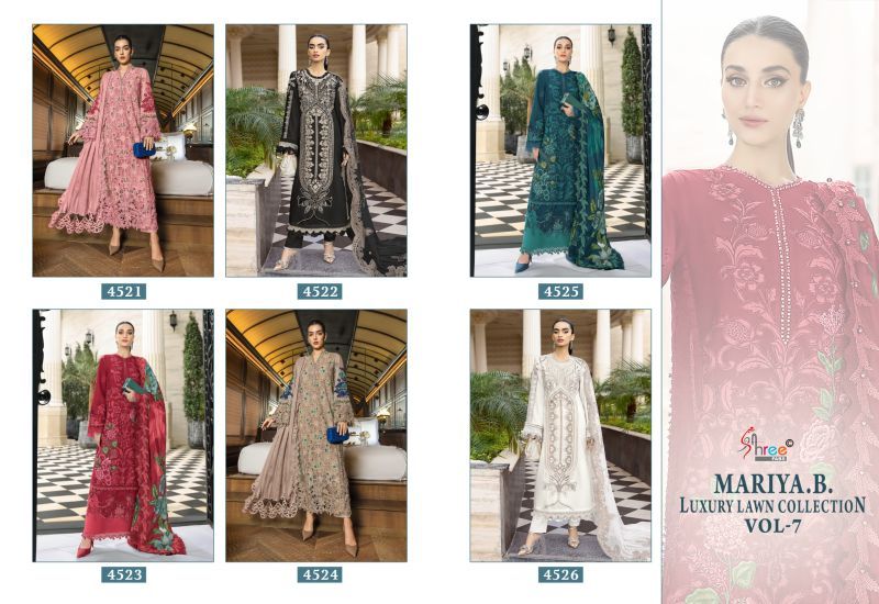 Stylish Shree Mariya B Luxury Lawn Collection Vol 7 Chiffon Dupatta Cotton Embroidered Salwar Kameez Wholesale 2026