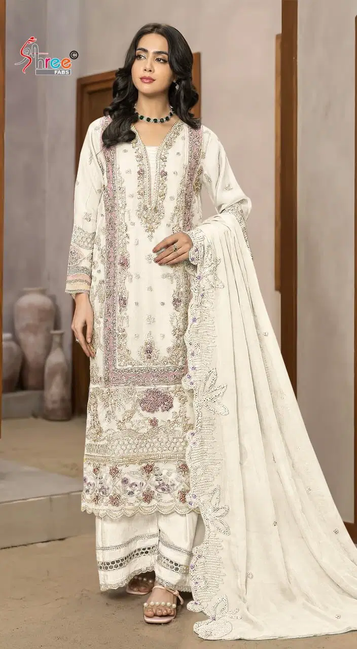 Shree Sf 5558 A To D Chiffon Embroidered Salwar Kameez Collection Wholesale
