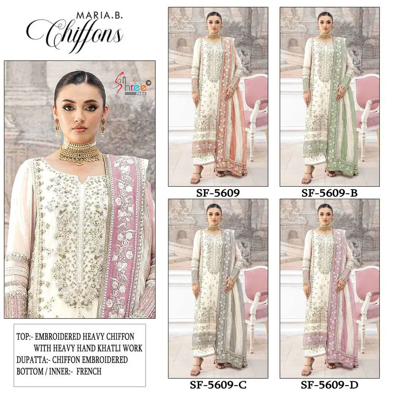 Launching Shree Sf 5609 A To D  Chiffon Embroidered Salwar Kameez Collection Wholesale 2026