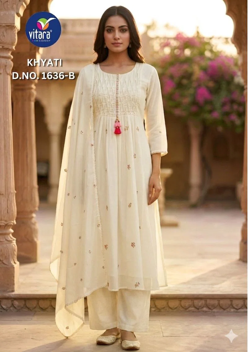 Vitara Khyati Mal Cotton Handwork Kurti With Bottom Dupatta Wholesale