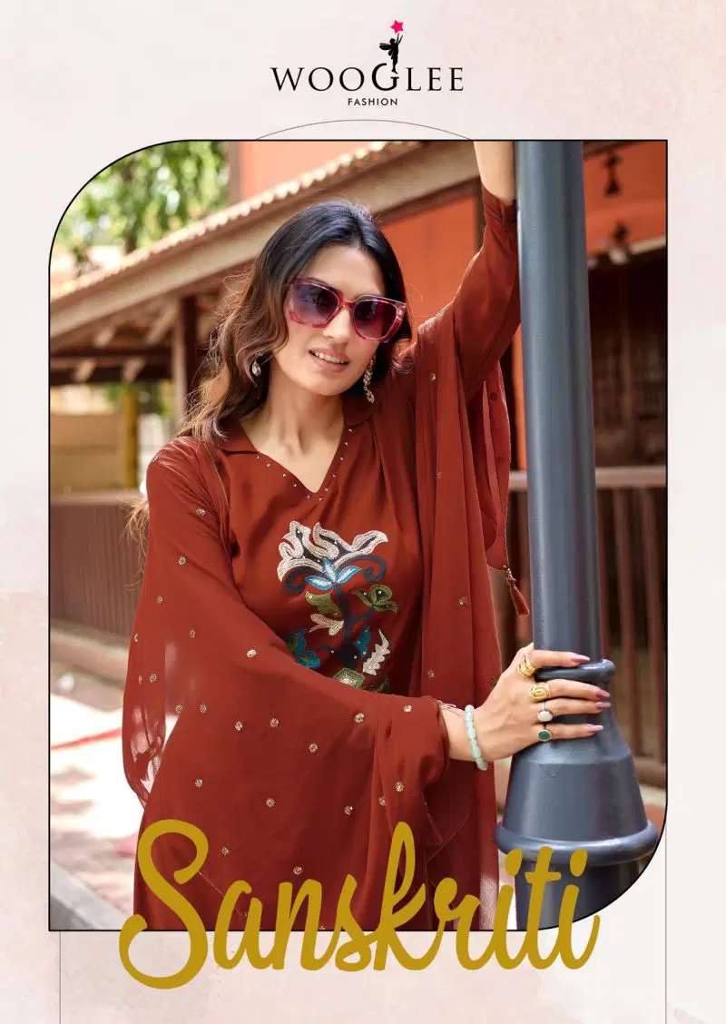 Wooglee Sanskriti Rayon Handwork Kurti With Bottom Dupatta Wholesale