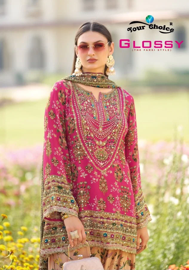 Your Choice Glossy 5001 And 5002 Chinon Designer Salwar Kameez Wholesale