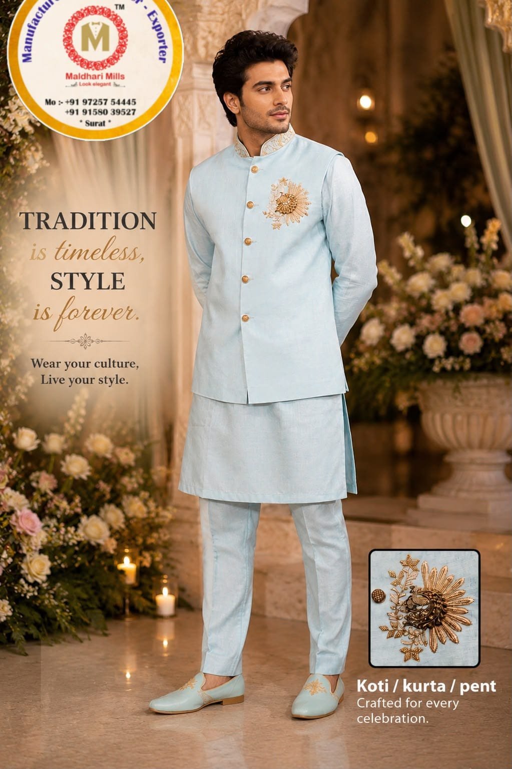 Lekha Mald 20 Lilen With Fusing Wedding Wear Kurta Pajama With Koti Wholesale