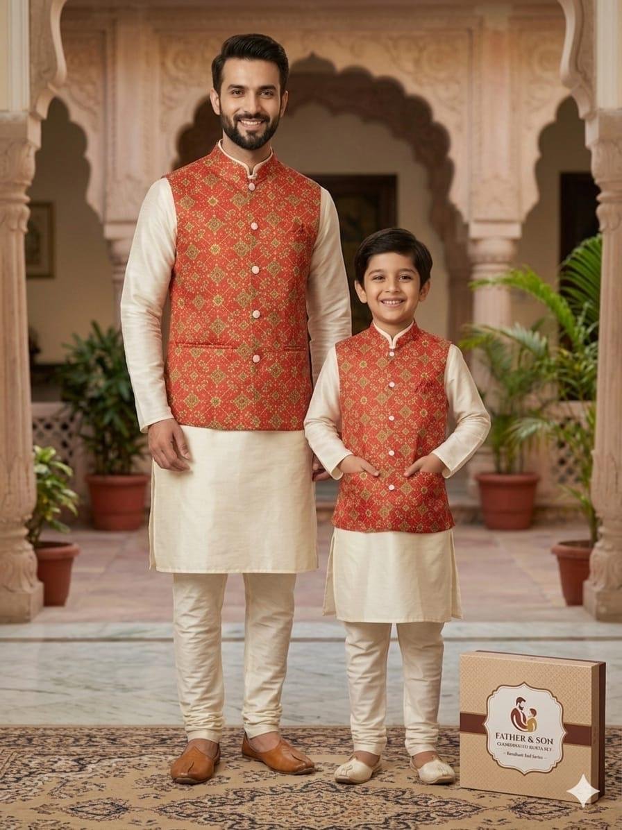Lekha Sal 42 Kurta Koti Pajama Father Son Combo Wholesale