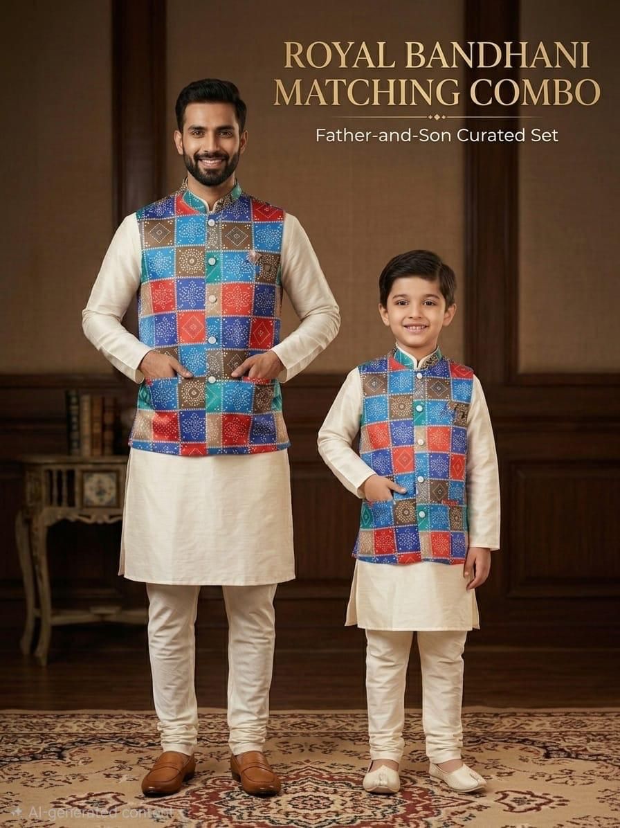 Stylish Lekha Sal 42 Kurta Koti Pajama Father Son Combo Wholesale 2026