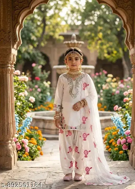 St D No 164 Premium Silk Embroidery Worked Kids Salwar Suit Wholesale