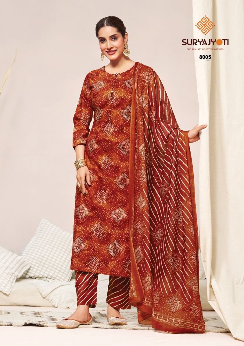 Buy Suryajyoti Bandhani Lehariya Vol 8 Readynade Cotton Kurti Set Wholesale 2026