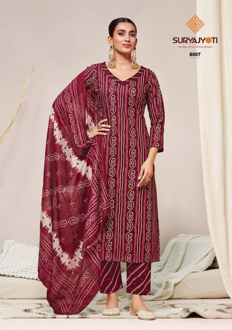Buy Suryajyoti Bandhani Lehariya Vol 8 Readynade Cotton Kurti Set Wholesale 2026