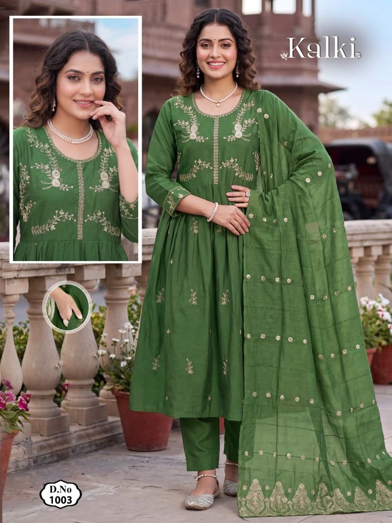 Buy Kalki Vol 2 Roman Silk Plain Dori Sequence Worked Kurti Set Wholesale 2026