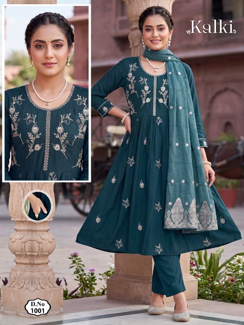 Buy Kalki Vol 2 Roman Silk Plain Dori Sequence Worked Kurti Set Wholesale 2026