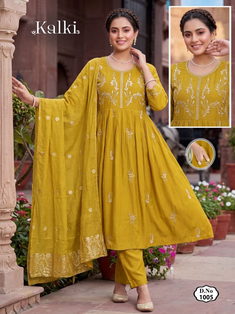 Buy Kalki Vol 2 Roman Silk Plain Dori Sequence Worked Kurti Set Wholesale 2026
