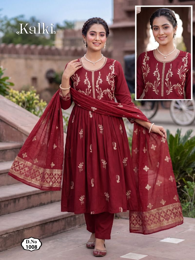 Buy Kalki Vol 2 Roman Silk Plain Dori Sequence Worked Kurti Set Wholesale 2026